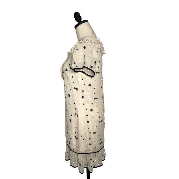 Anthropologie 4 Embroidered 100% Silk Sheath Dress 1940s Vintage Style Cream - Picture 3 of 8